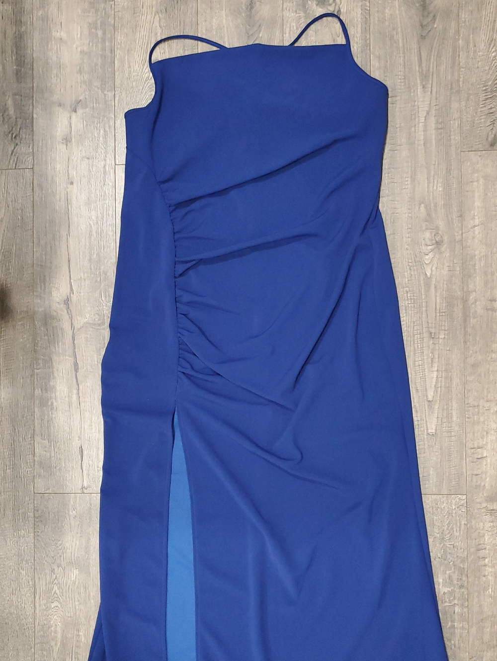 SHEIN Cobalt Blue Spaghetti Strap Ruched Side Slit Maxi Dress
